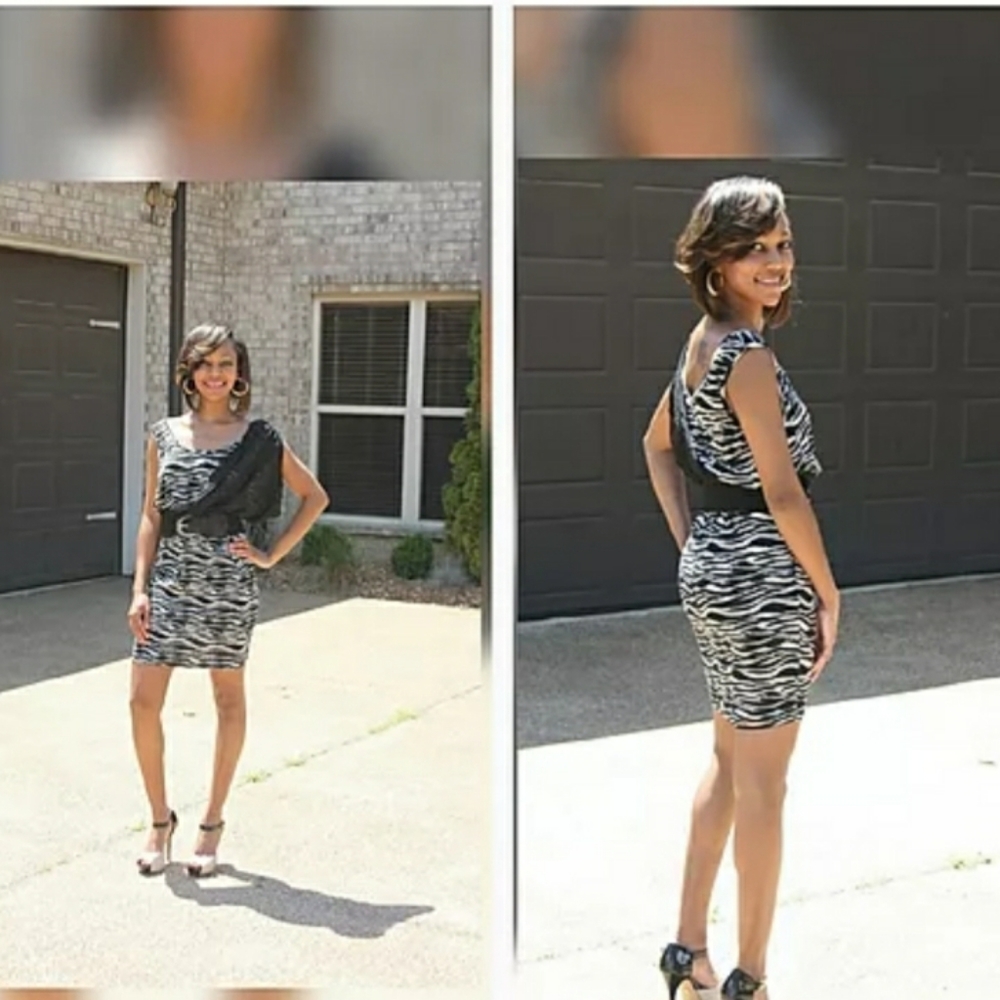 5th Culture Zebra Chiffon Draped Dress w/Belt